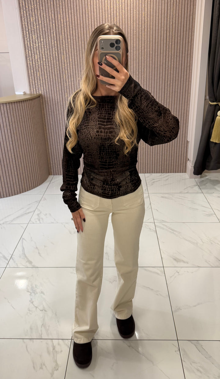 Cassie Chocolate Croc Effect Top