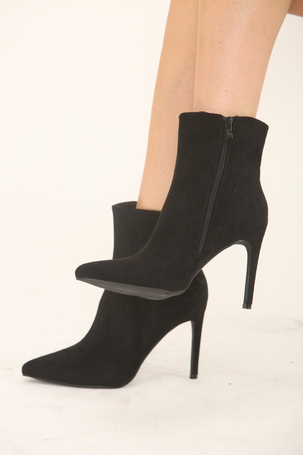 Cara Black Suede Pointed Toe Stiletto Ankle Boots