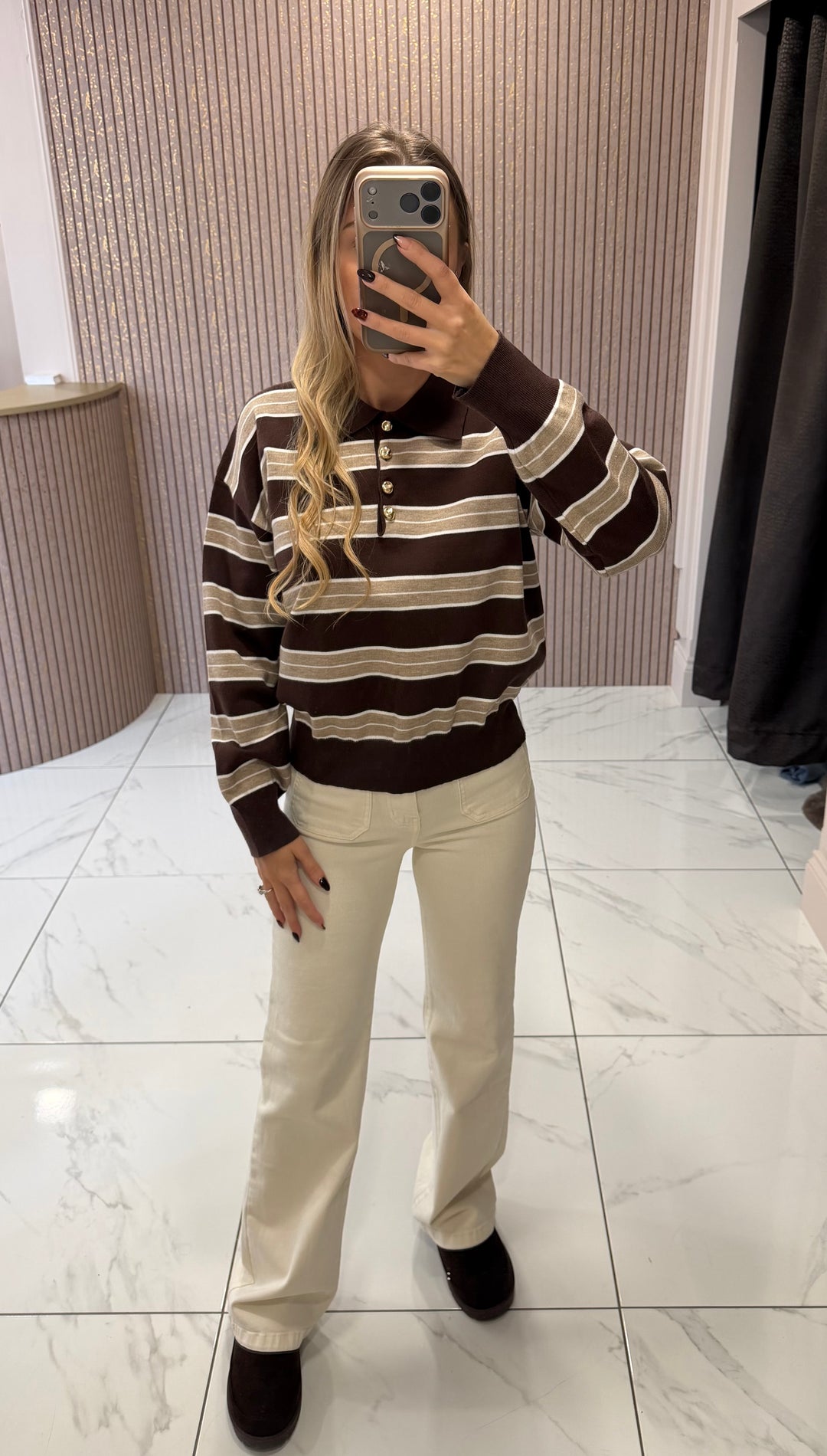 Selina Striped Chocolate Knit Top/Jumper
