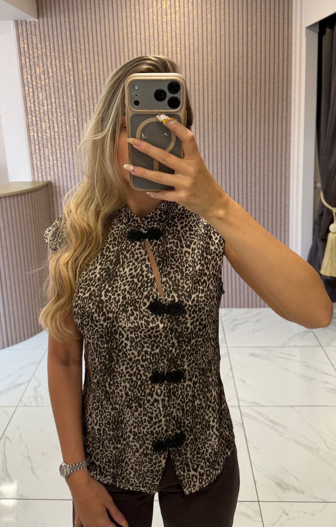 Leonie Leopard Print Oriental Style Top/Blouse