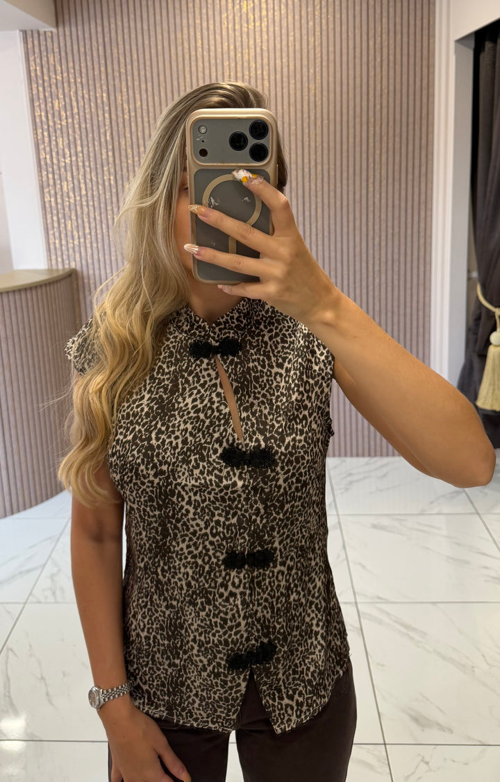Leonie Leopard Print Oriental Style Top/Blouse