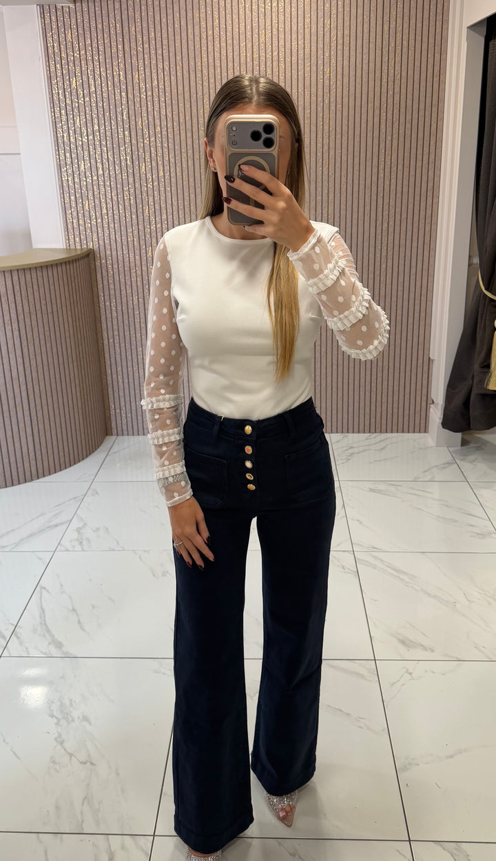 Priya Polka Dot Sleeve White Bodysuit