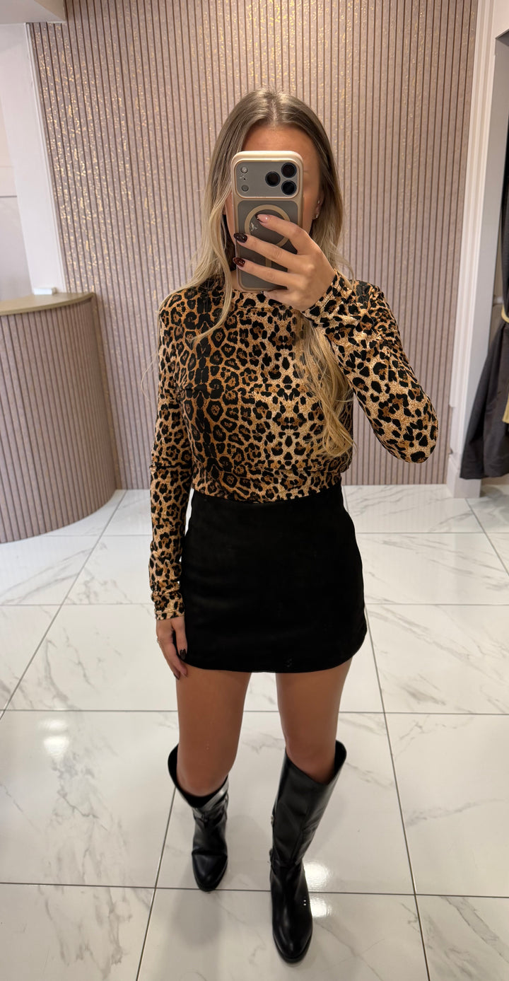 Luna Black Faux Suede Skort