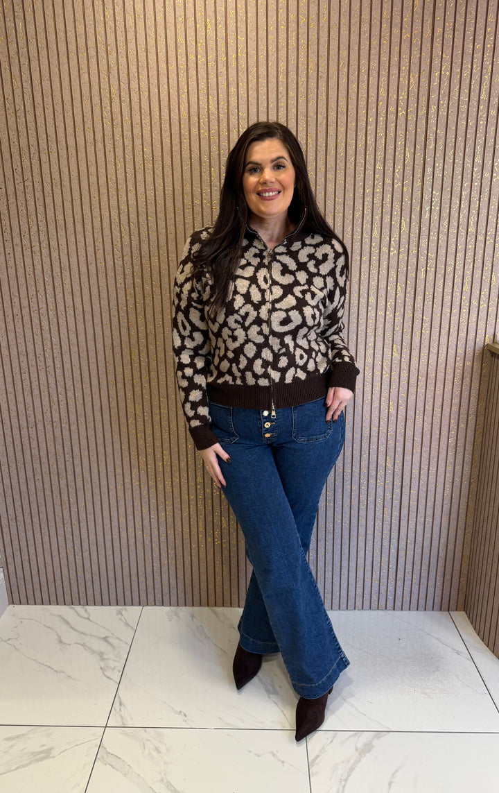 Aurora Chocolate Leopard Print Zip Up Cardigan