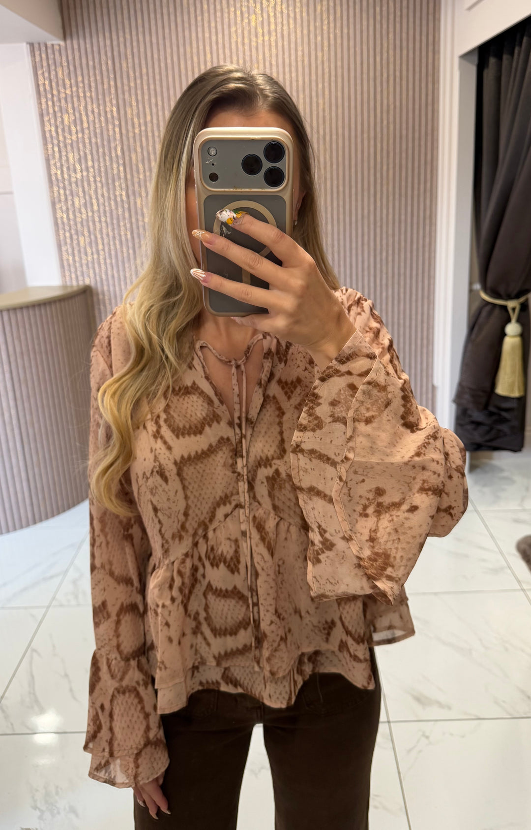 Nellie Beige Snake Print Blouse