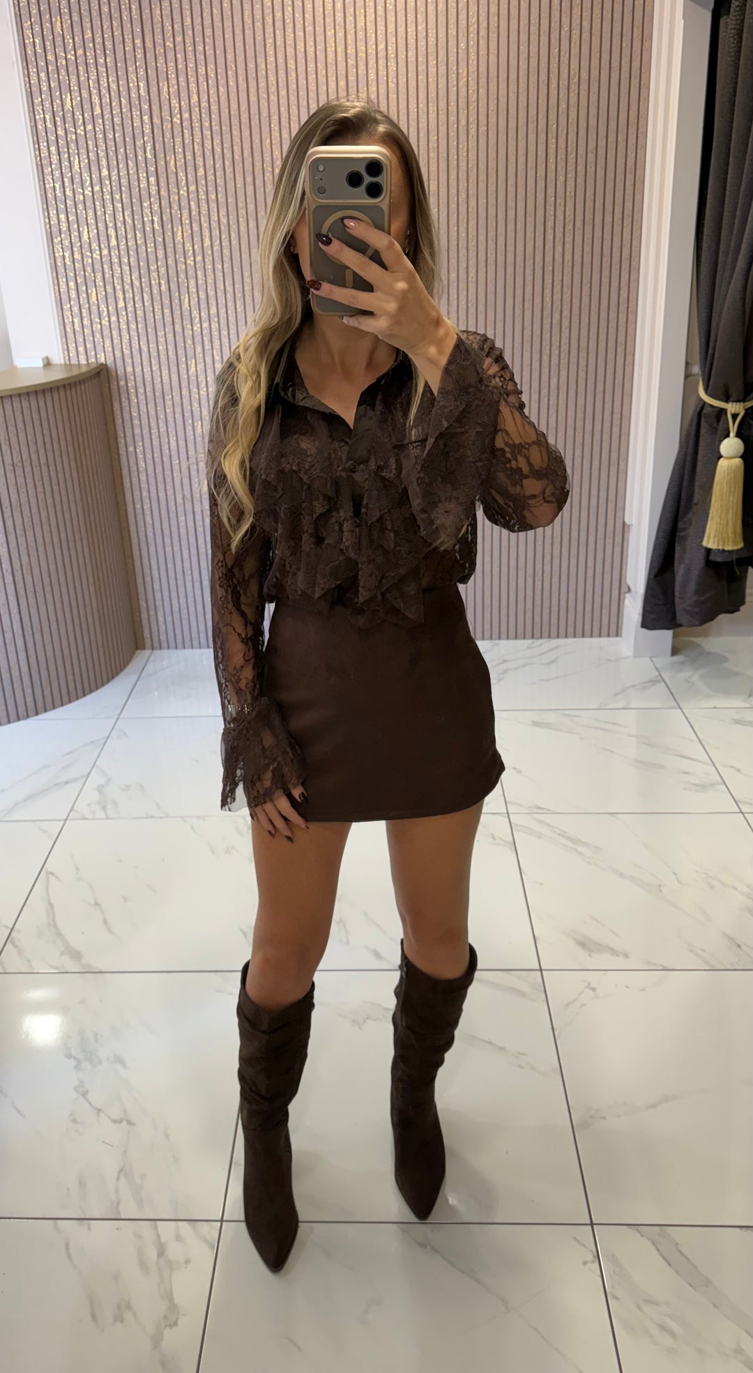 Luna Chocolate Faux Suede Skort