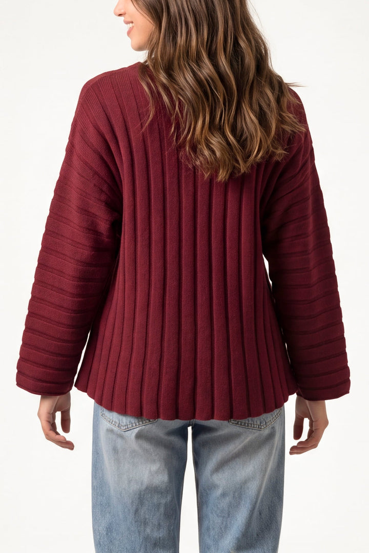 Sian Burgundy Rib Knit Peplum Hem Top
