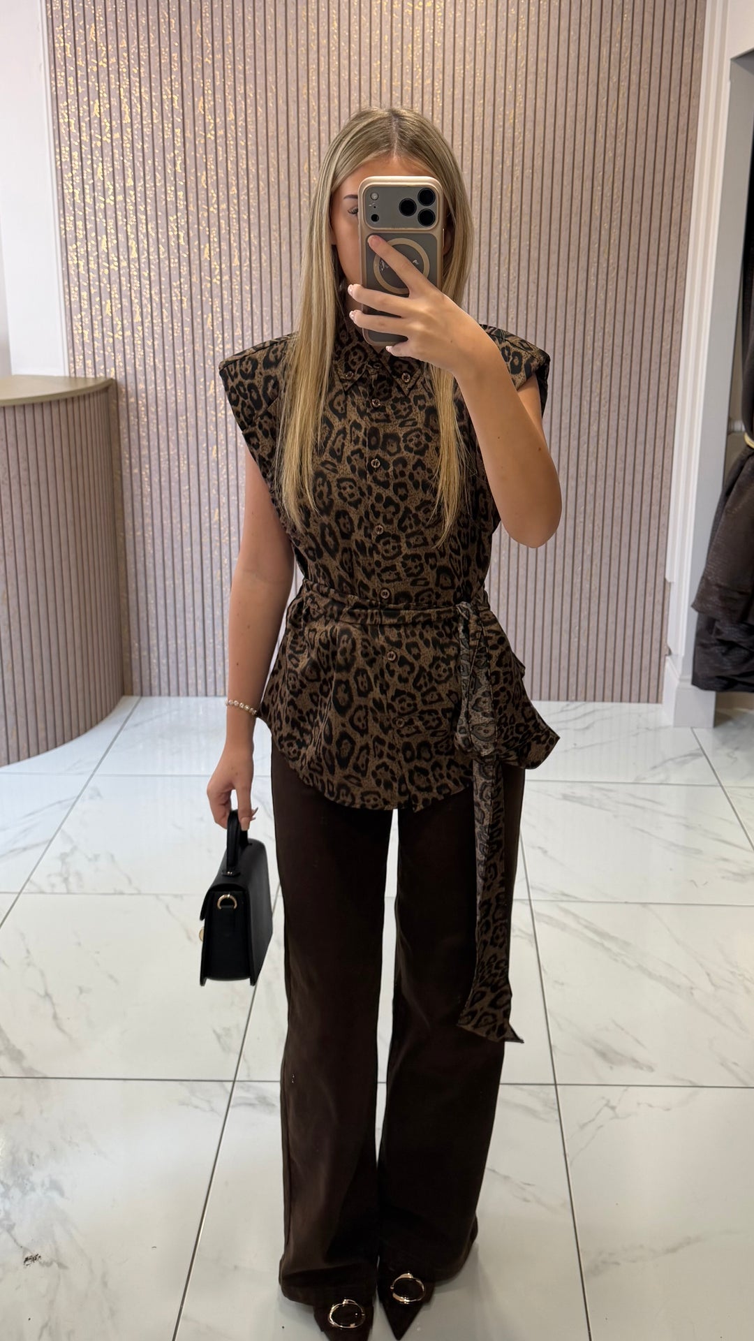 Fay Leopard Print Tie Waist Shirt/Blouse