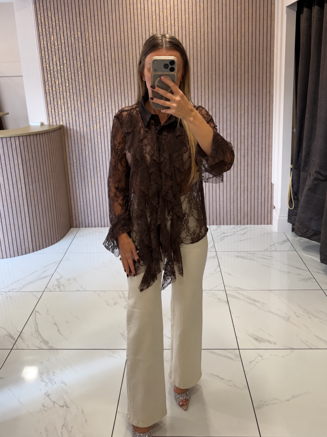 Celeste Chocolate Lace Ruffle Blouse