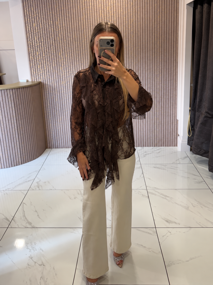Celeste Chocolate Lace Ruffle Blouse