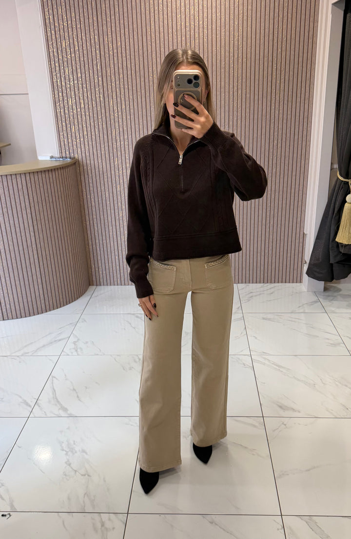 Zizi Chocolate 1/4 Zip Knit Jumper/Top