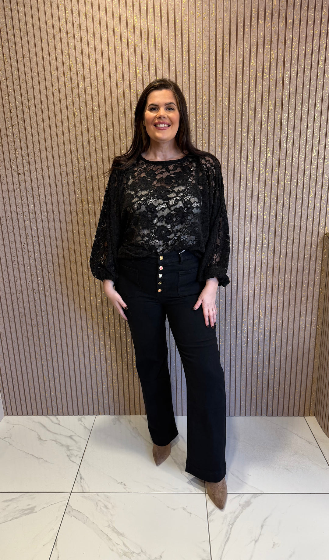 Madeline Black Floral Lace Top