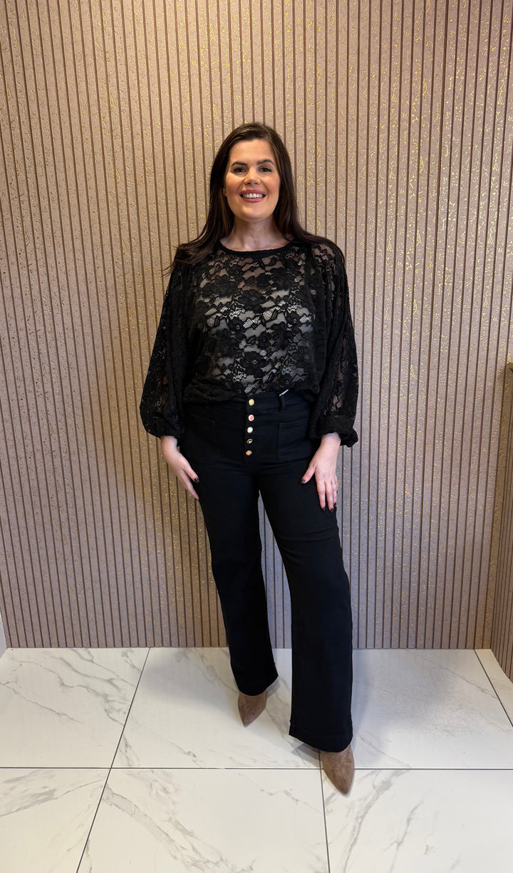 Madeline Black Floral Lace Top