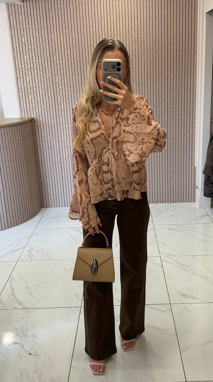 Nellie Beige Snake Print Blouse