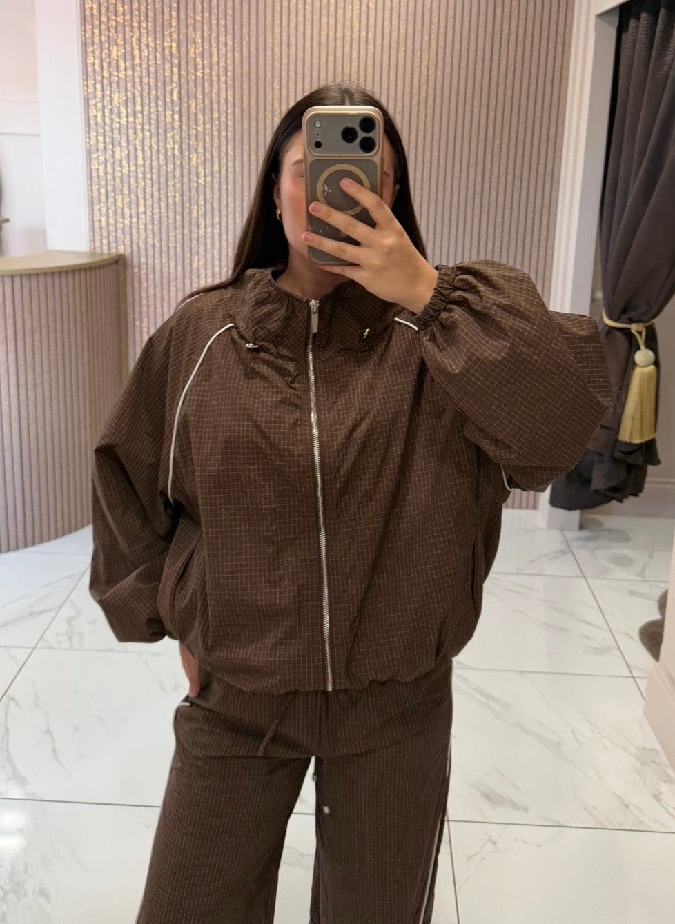 Mabel Chocolate Fine Check Co Ord/Tracksuit