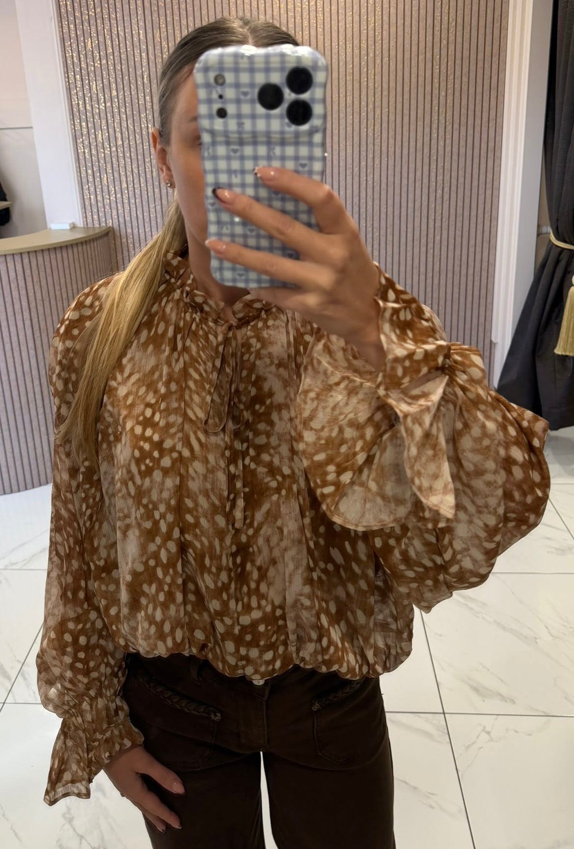 Ada Tan Deer Print Blouse/Top