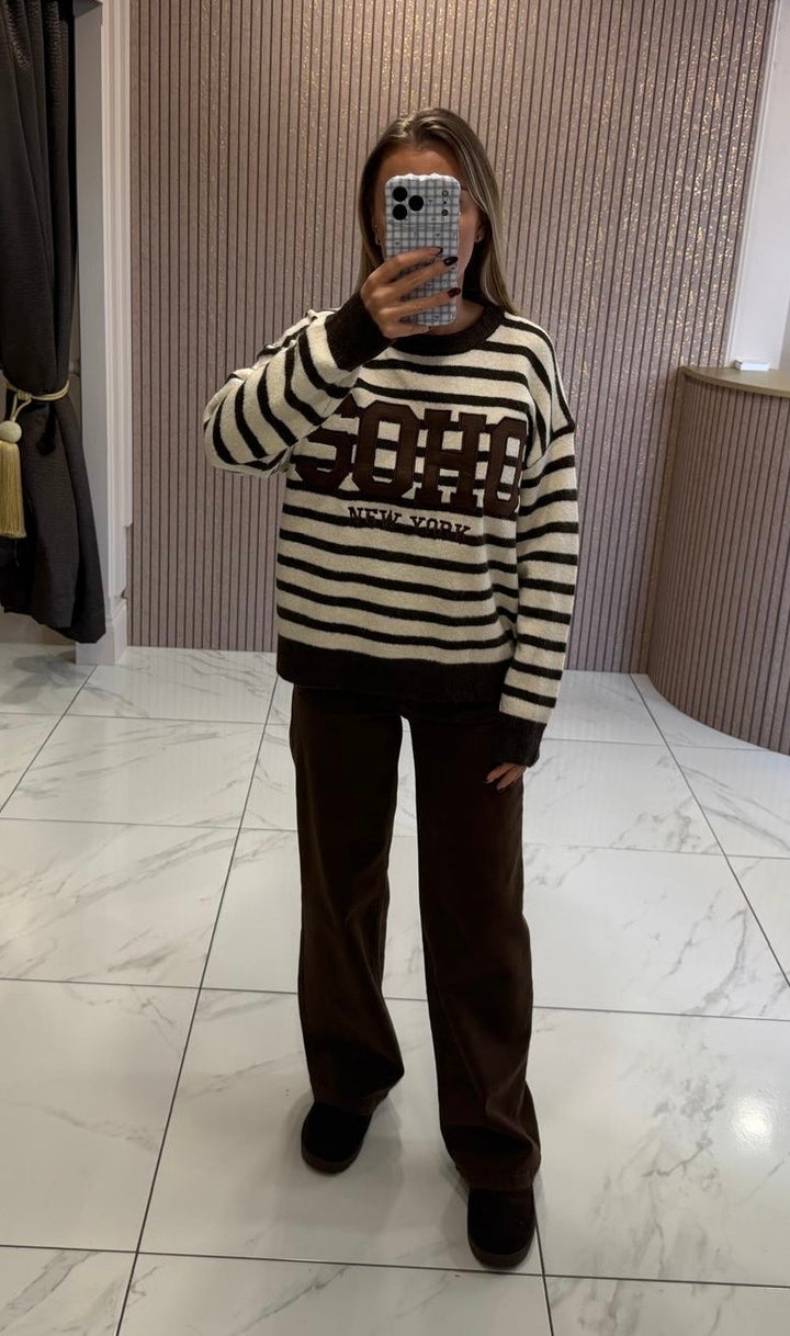 SOHO Striped Knit Chocolate &amp; Cream Jumper