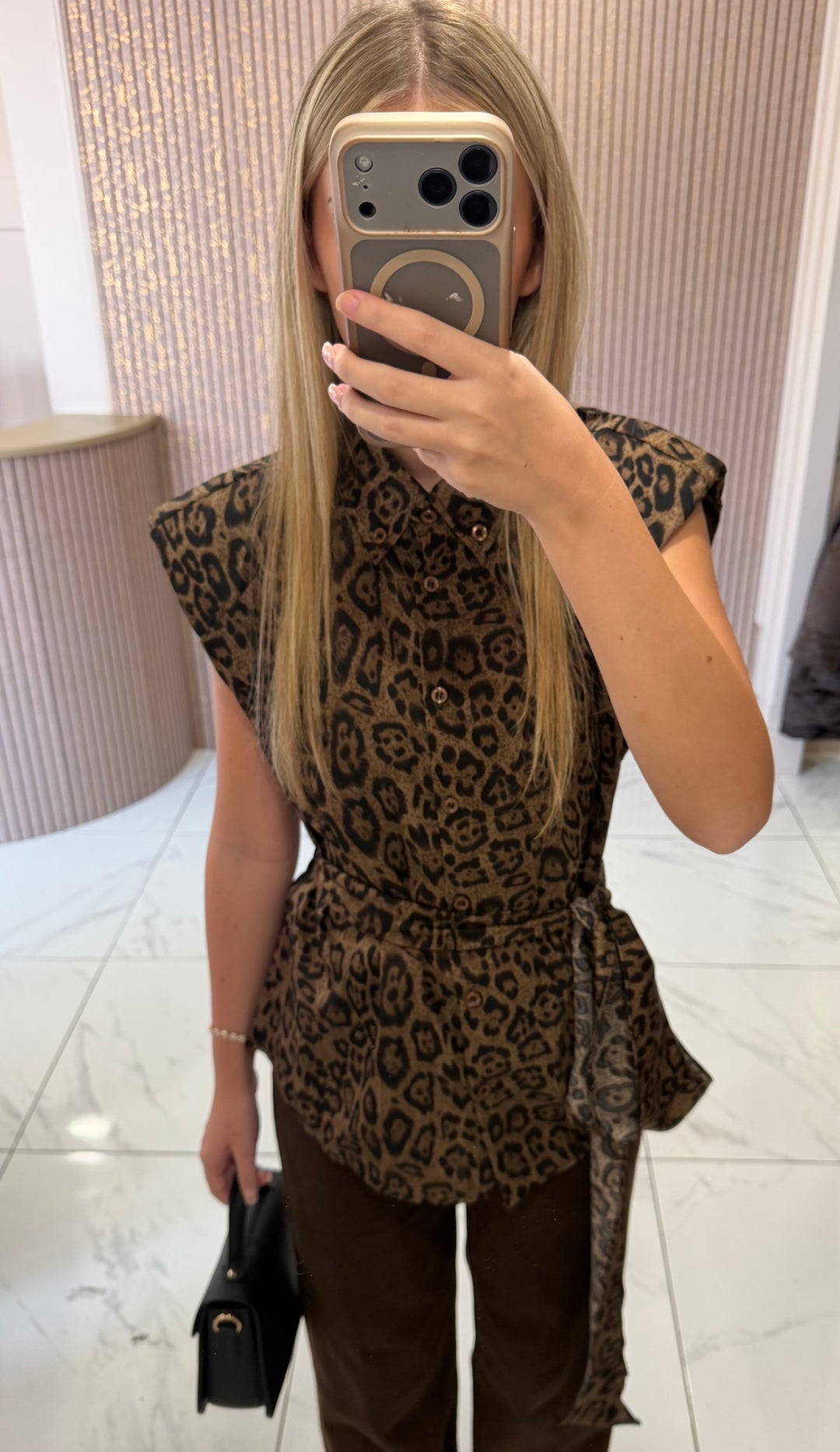Fay Leopard Print Tie Waist Shirt/Blouse