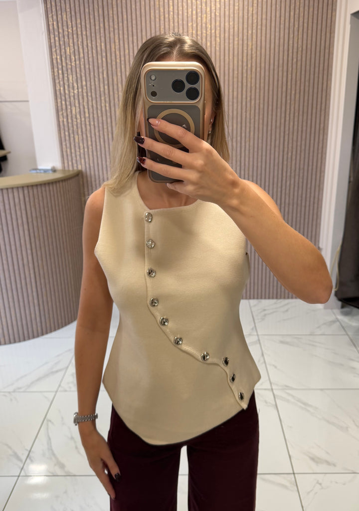 Olive Cream Silver Button Knit Top