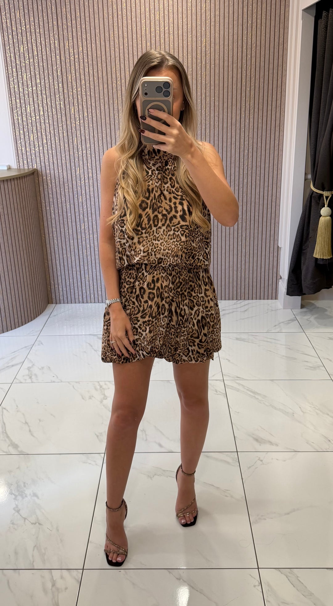 Bella Leopard Print Halter Neck Mini Dress
