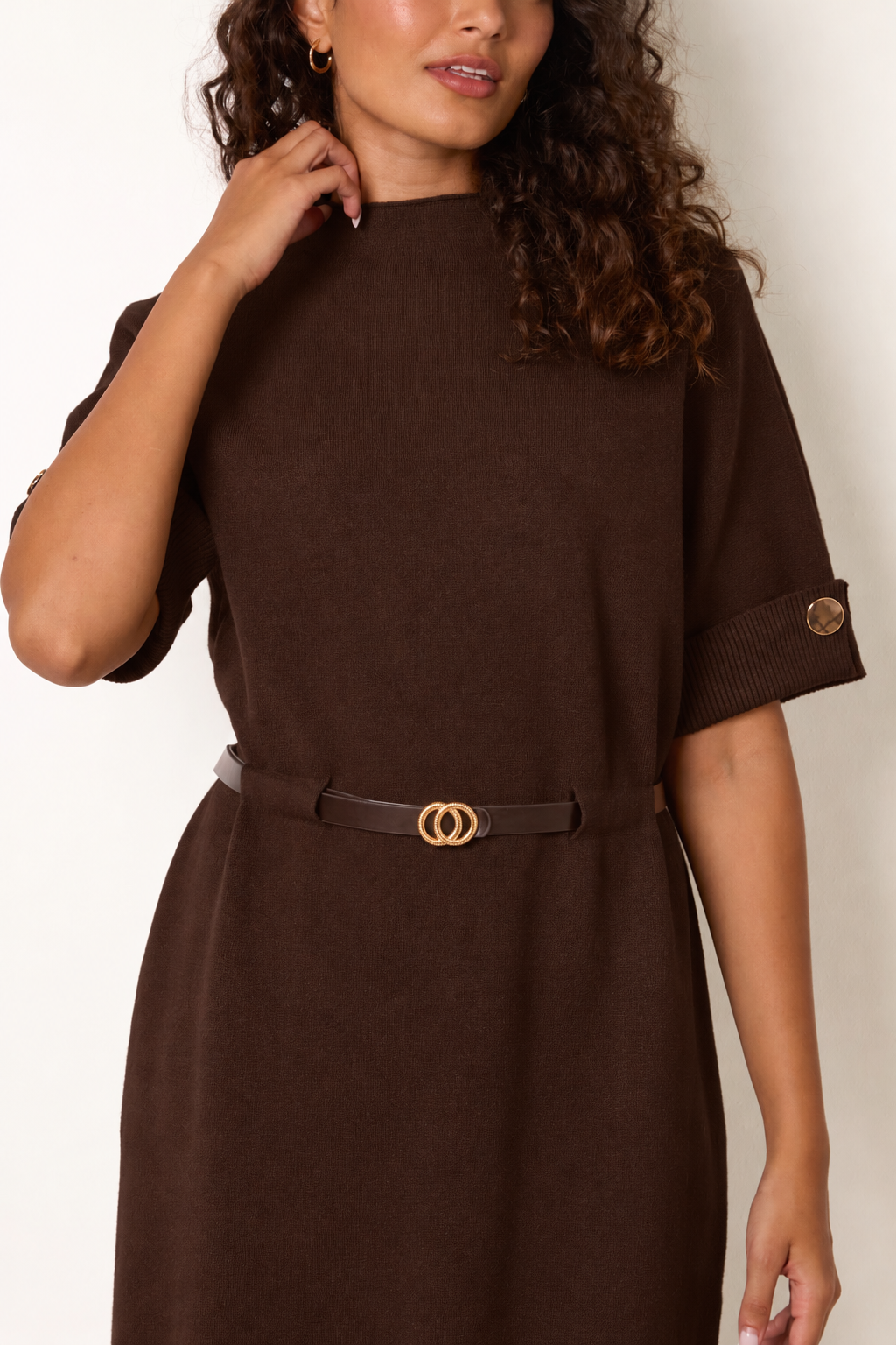 Jess Chocolate Belted Knit Dress