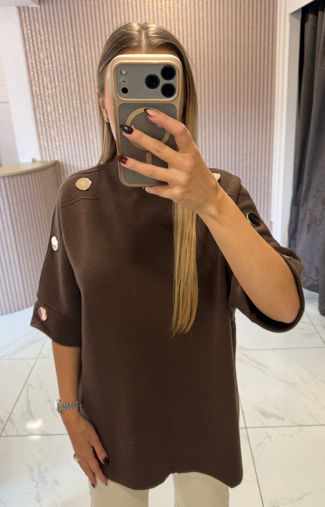 Amelia Chocolate 3/4 Sleeve Knit Top/Jumper