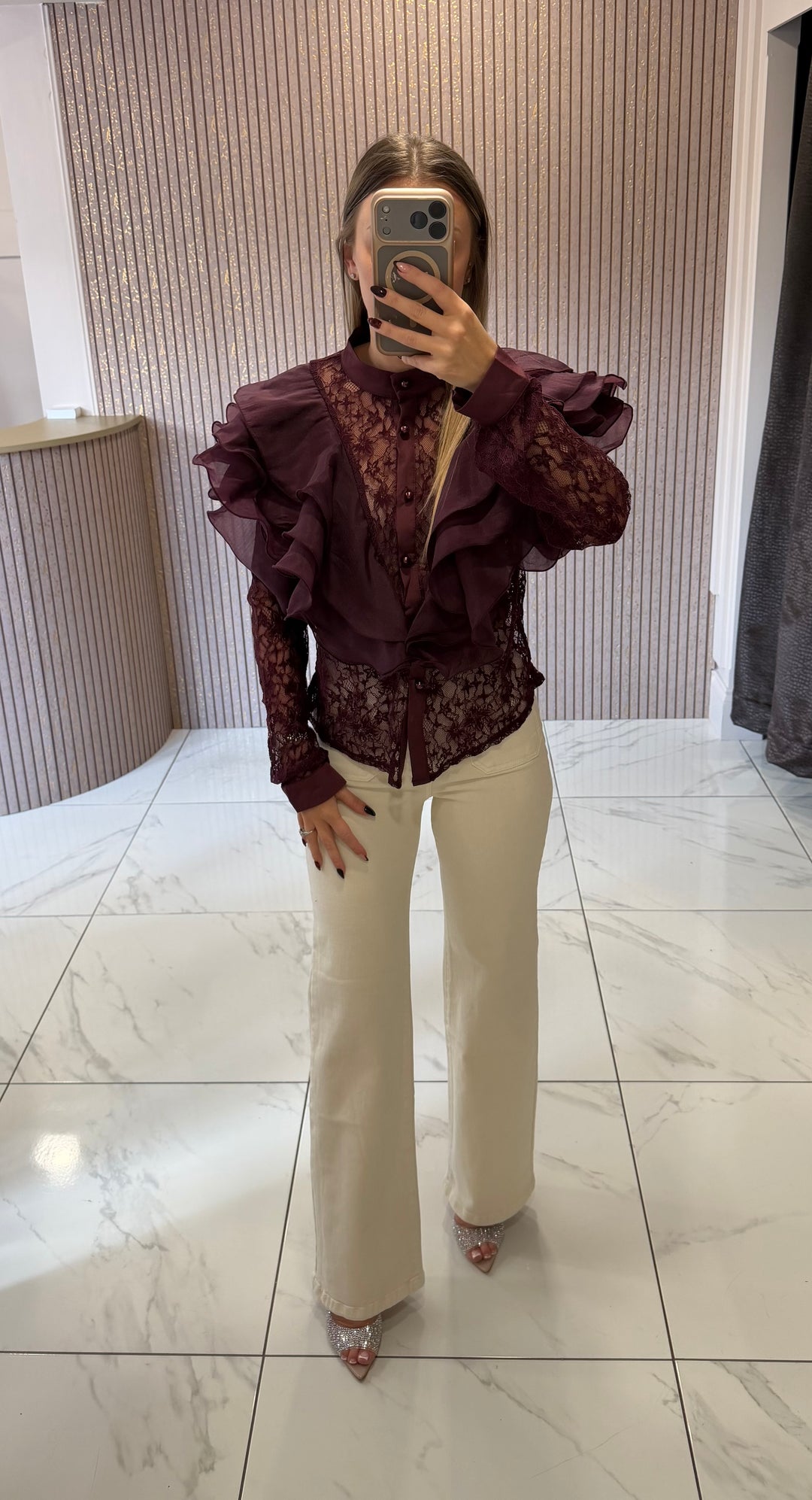 Bria Plum/Berry Lace Ruffle Blouse