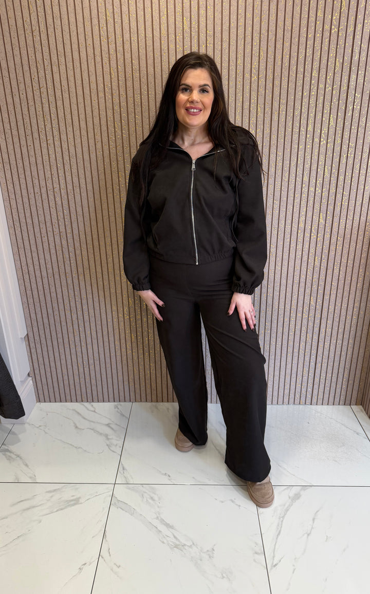 Iris Chocolate Hooded Zip Jacket &amp; Trousers Lounge Set/Co-ord