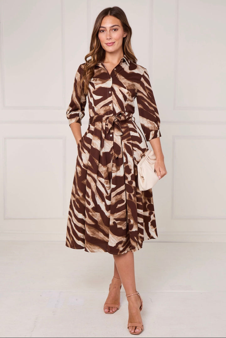 Stevie Abstract Print Belted Shirt Dress