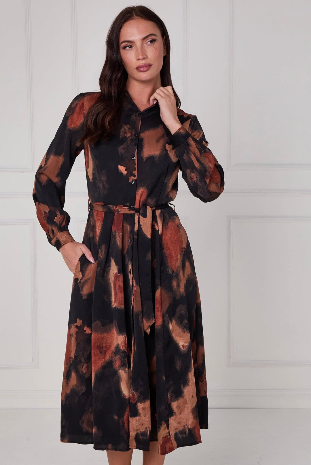 Haven Abstract Print Belted Shirt Dress