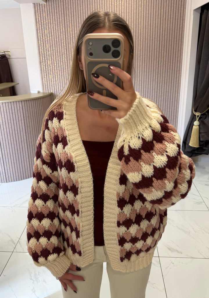 Linzi Diamond Wine, Cream &amp; Pink Cardigan