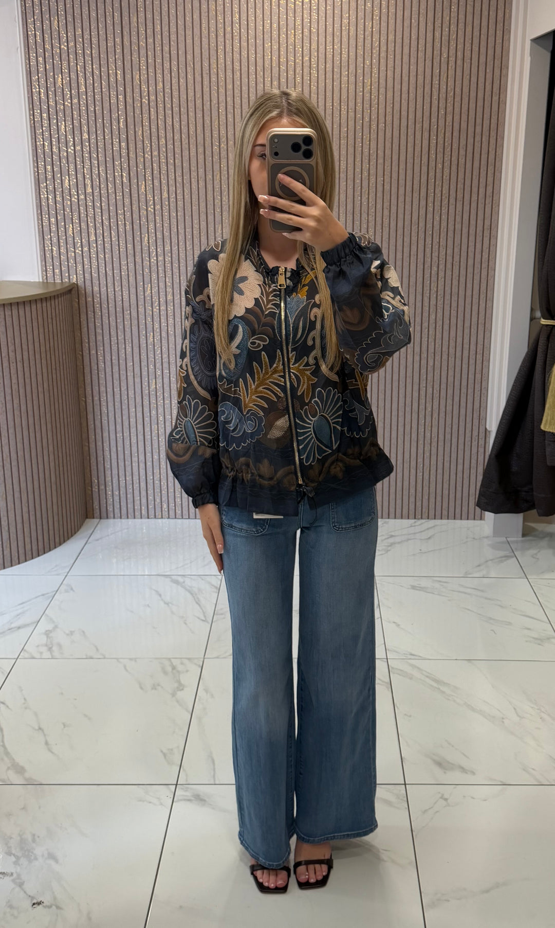 Chrissie Navy Print Lightweight Jacket