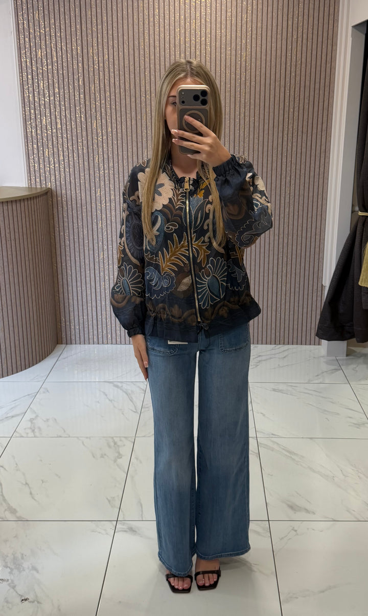 Chrissie Navy Print Lightweight Jacket