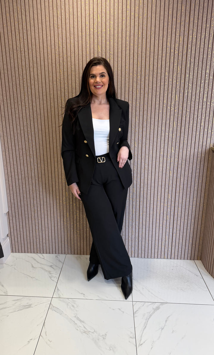 Alena Black Gold Button Double Breasted Blazer