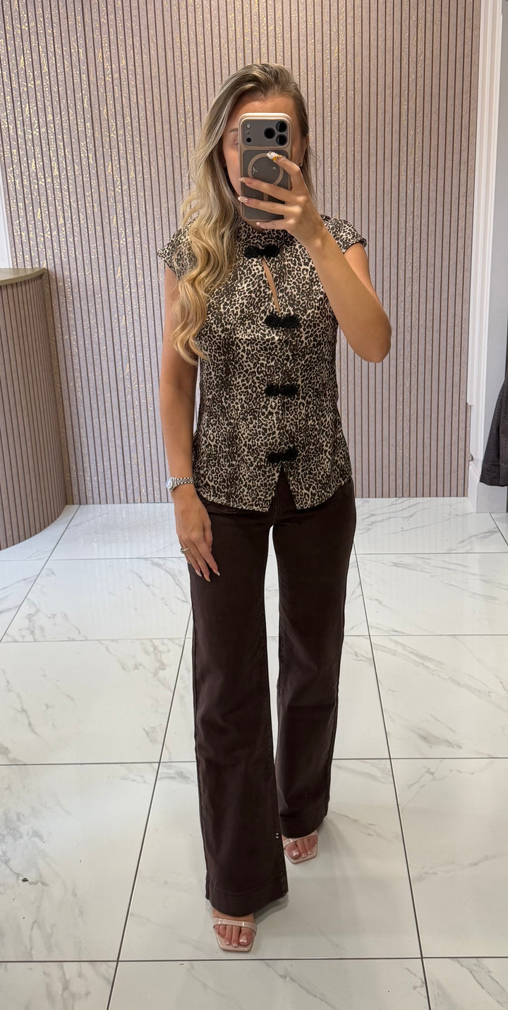 Leonie Leopard Print Oriental Style Top/Blouse