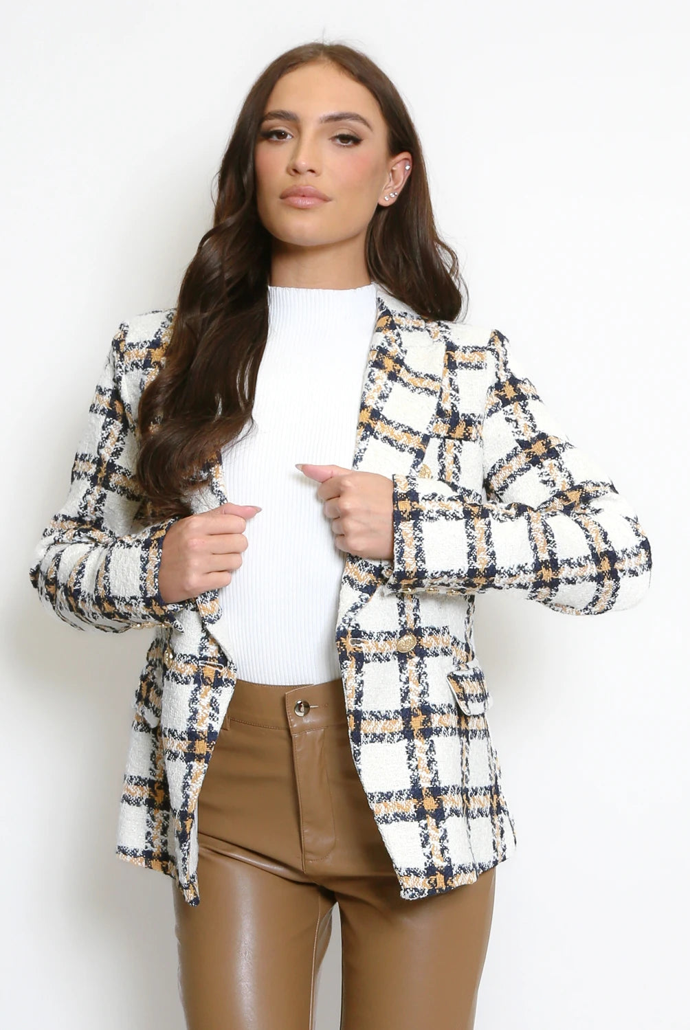 Grace Camel Blazer With Gold Buttons