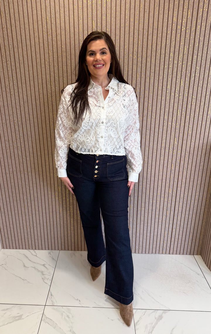 Dion White Crystal Embellished Blouse