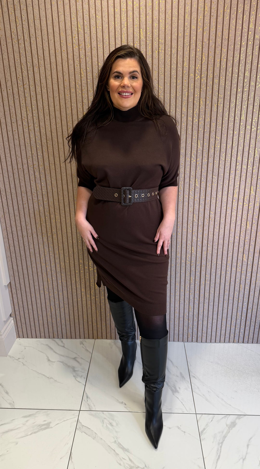 Carly Chocolate Belted Knit Dress