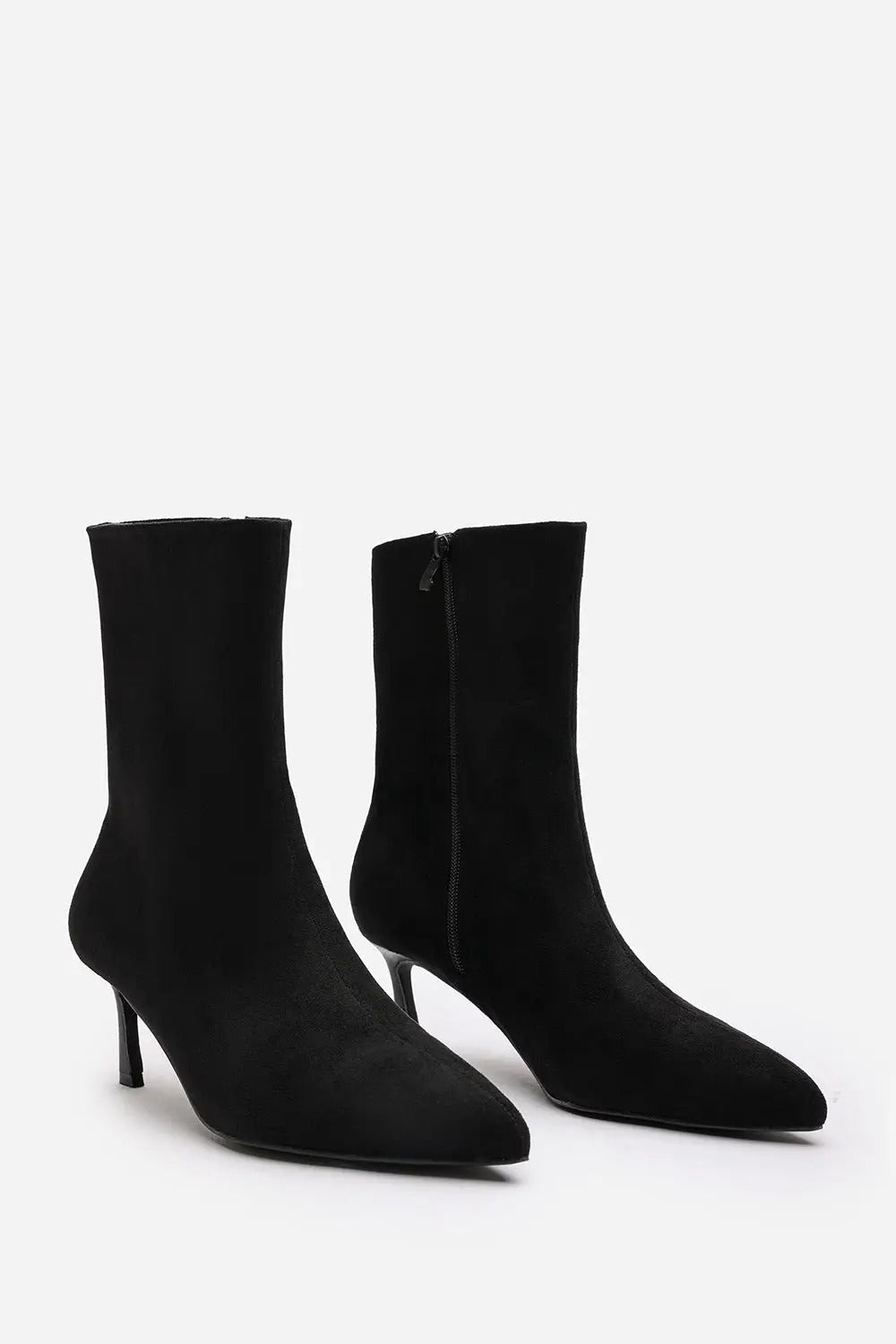 Tasha Black Suede Ankle Boots with Kitten Heel