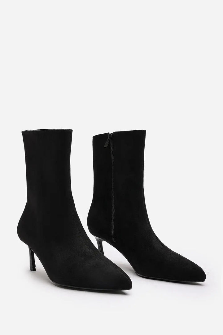 Tasha Black Suede Ankle Boots with Kitten Heel