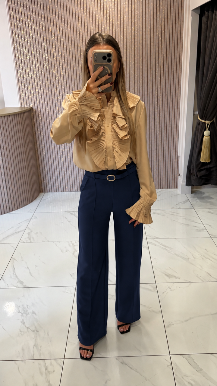 Evelyn Navy Belted Scuba Trousers