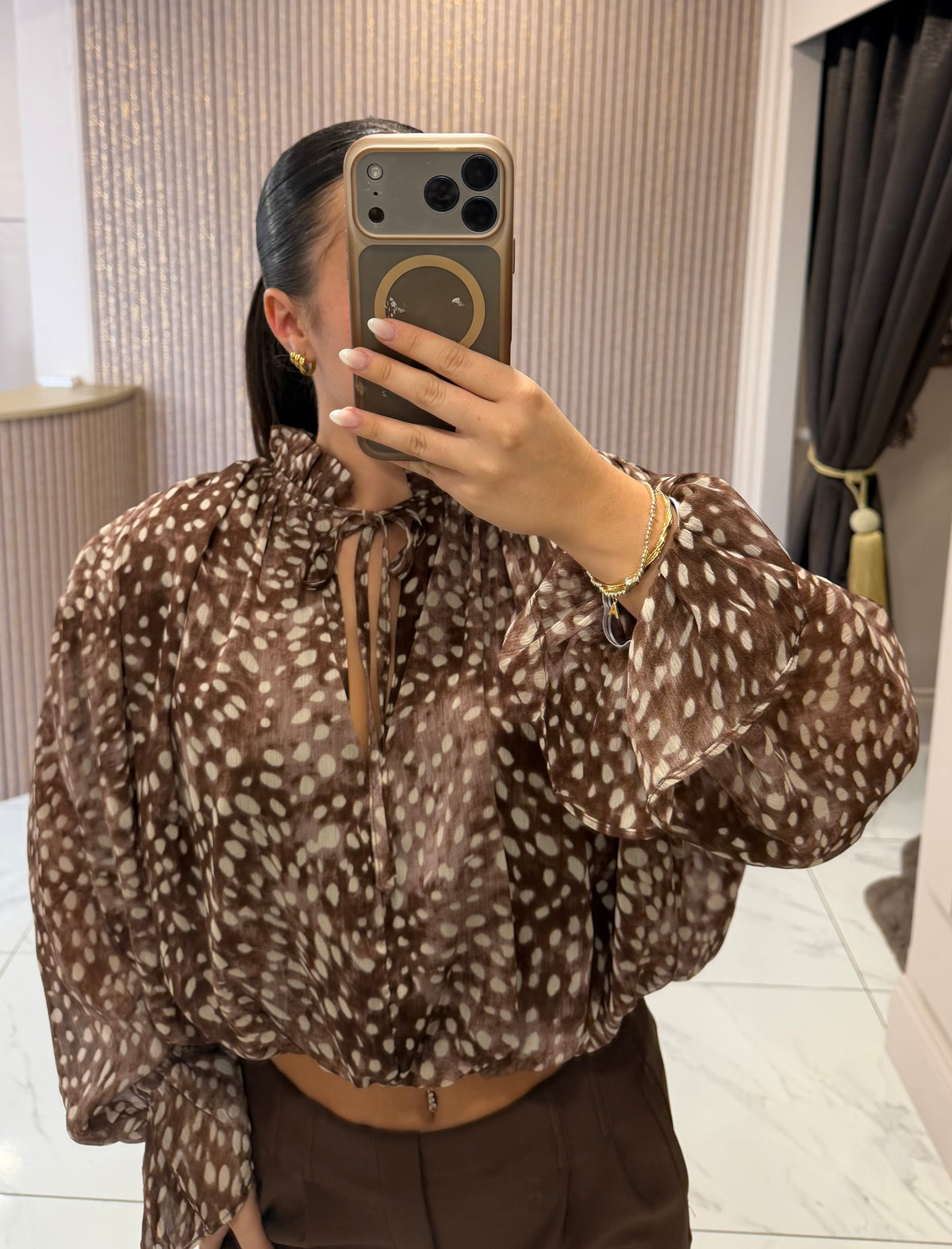 Ada Chocolate Deer Print Blouse/Top