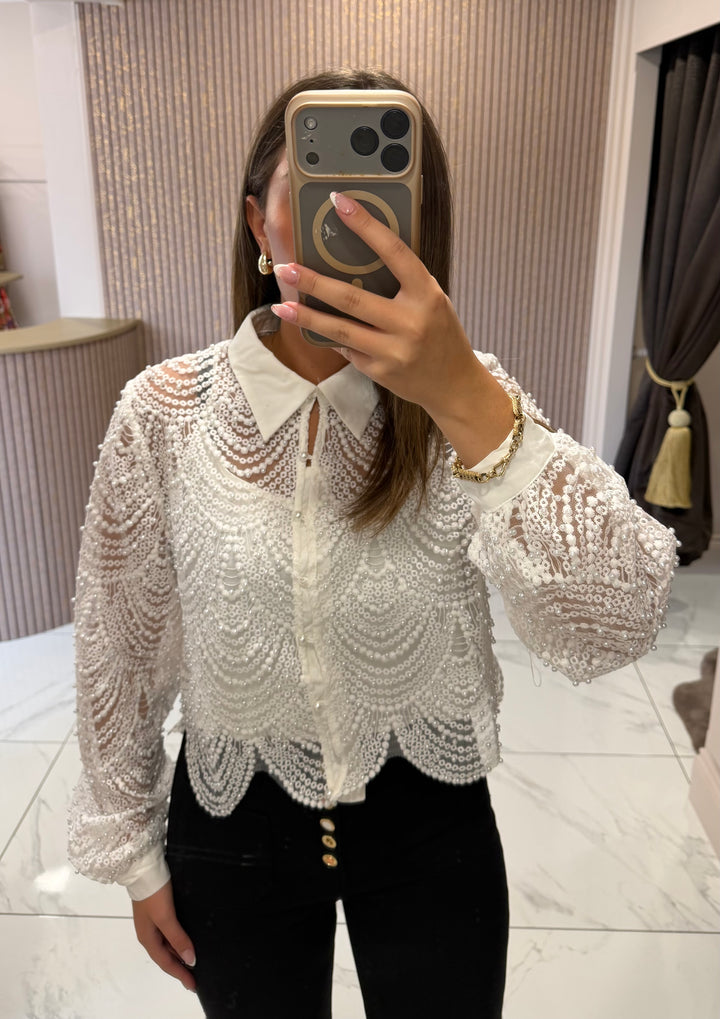 Ashlee White Pearl Embellished Blouse