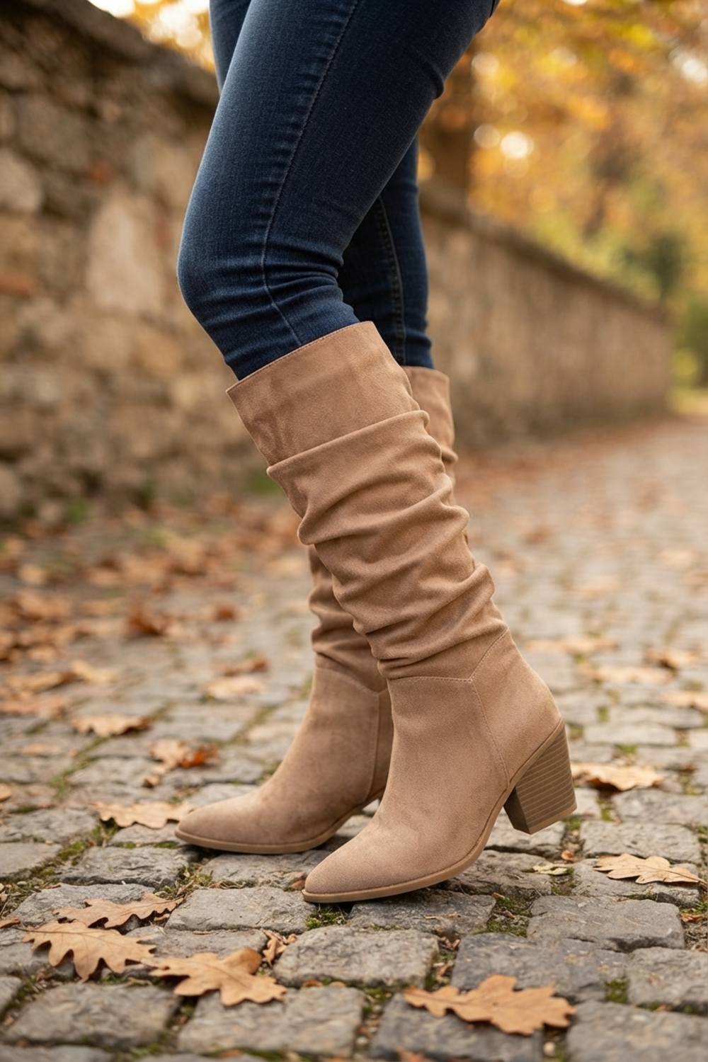 Cassie Camel Suede Slouch Knee High Boots