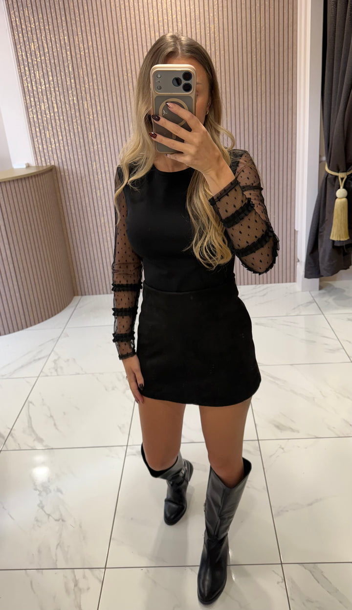 Luna Black Faux Suede Skort