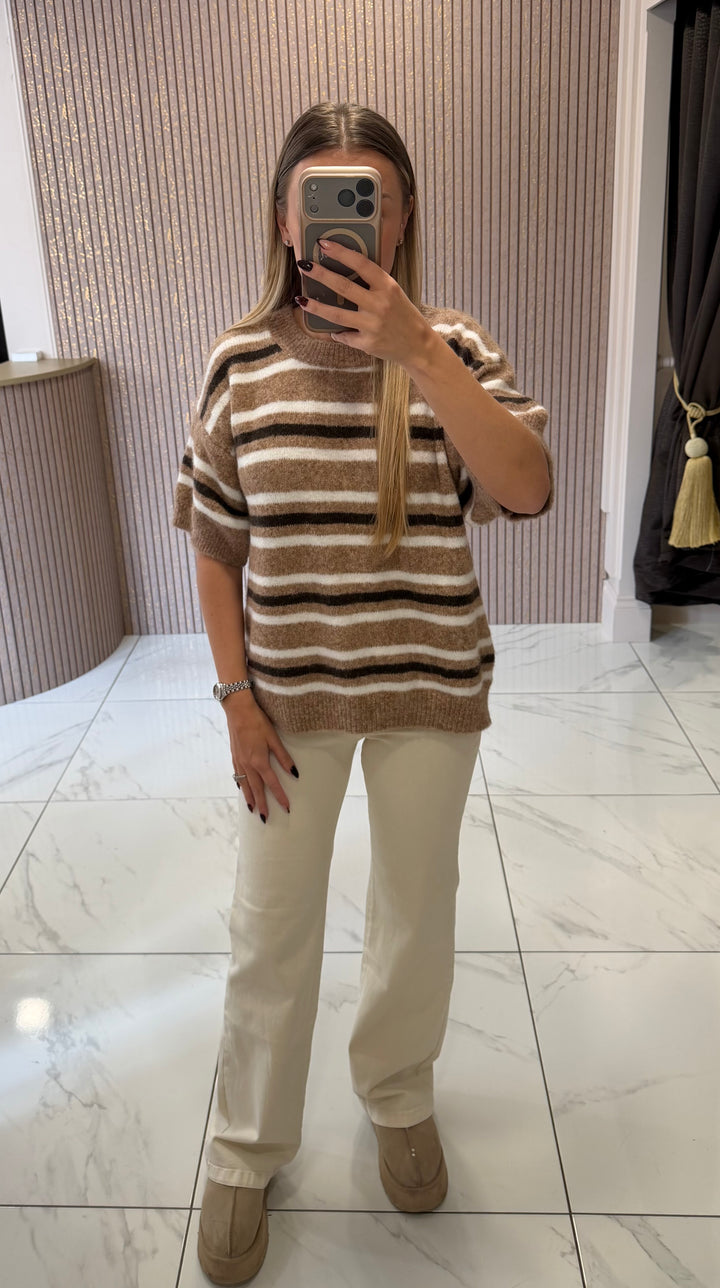Zowie Taupe Striped Knit Top/Jumper