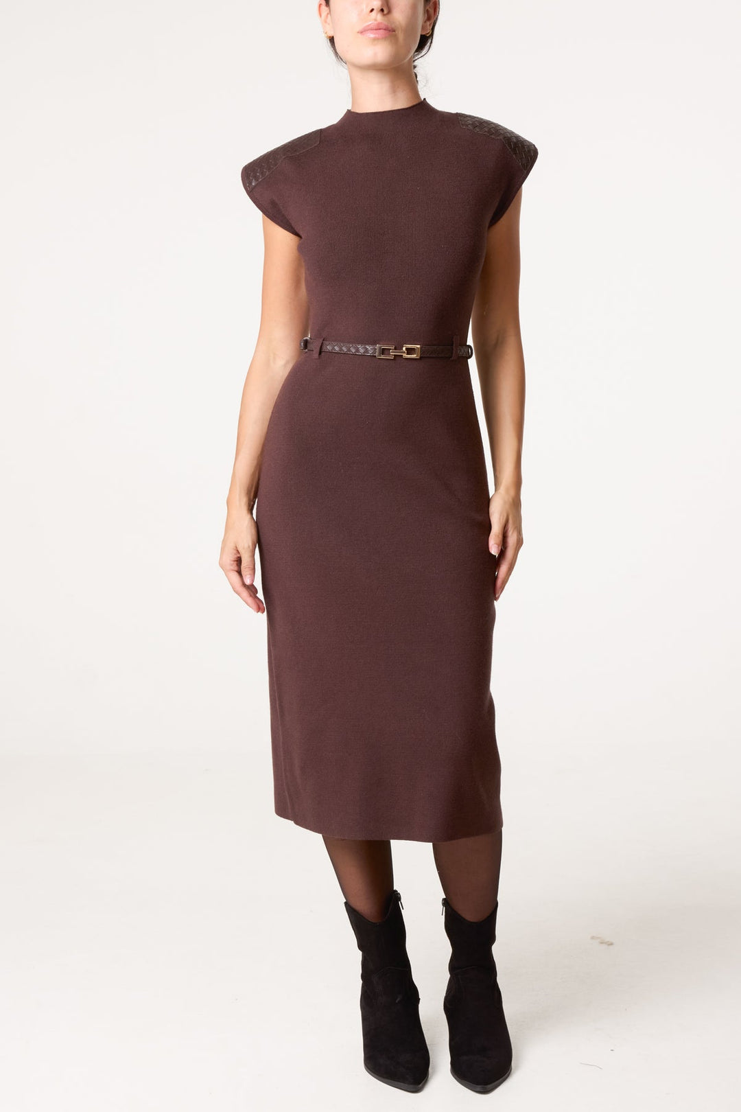 Katelynn Chocolate Belted Knit Dress
