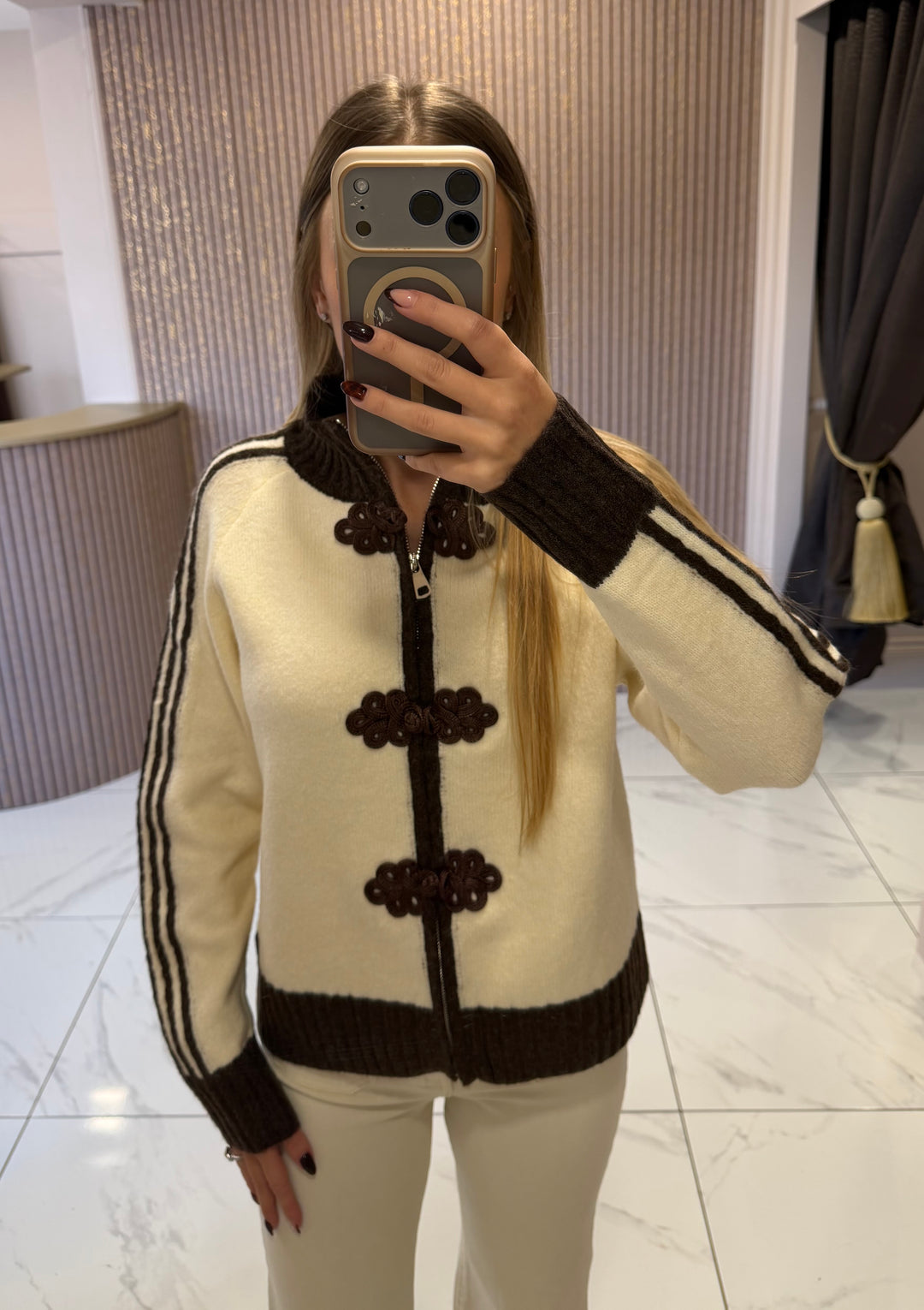 Sophia Chocolate &amp; Cream Cardigan/Jumper