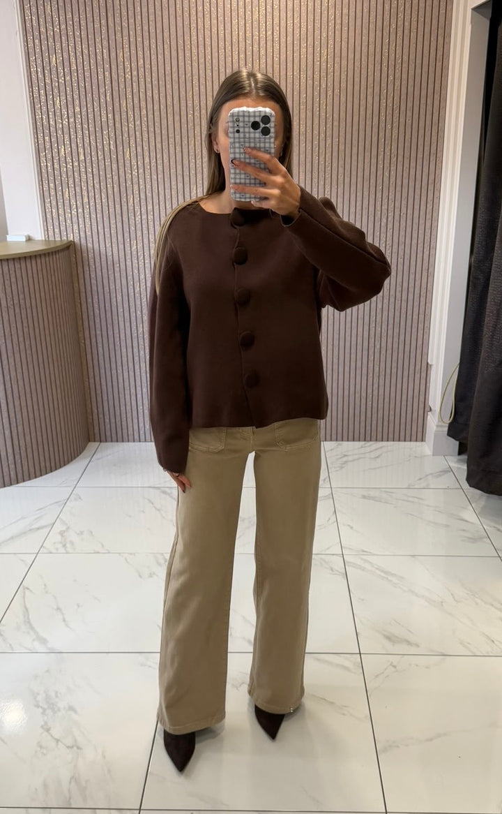 Hannah Chocolate Oversized Button Cardigan/Jumper