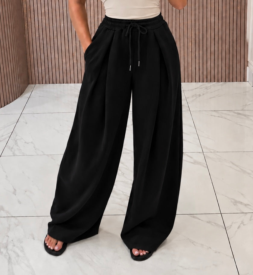 Elma Black Wide Leg Jogger Trousers
